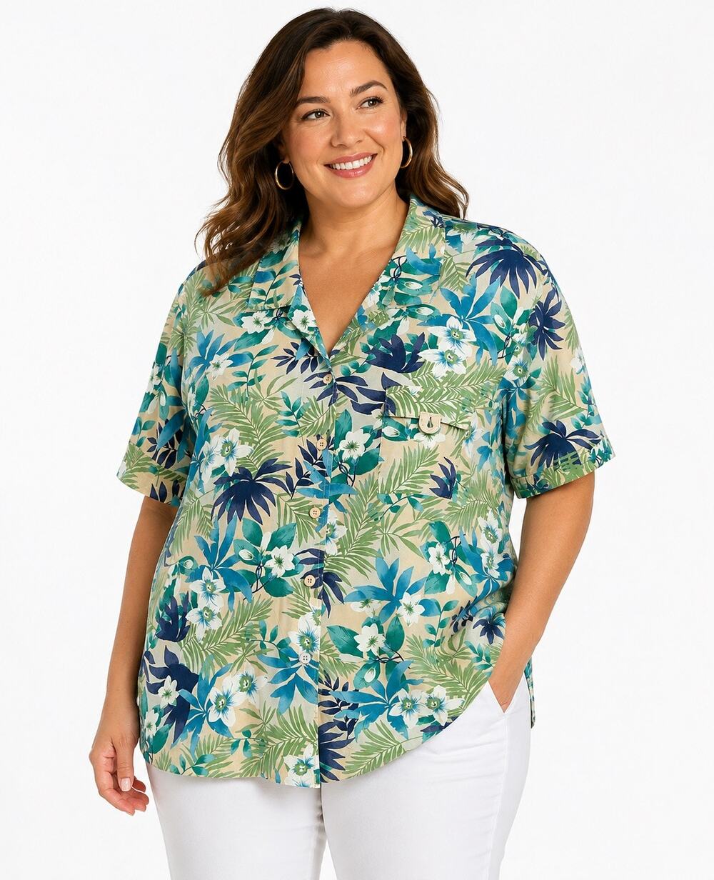 Sag Harbor Sport Tropical Floral Button Front Shirt Size XL 100% Cotton